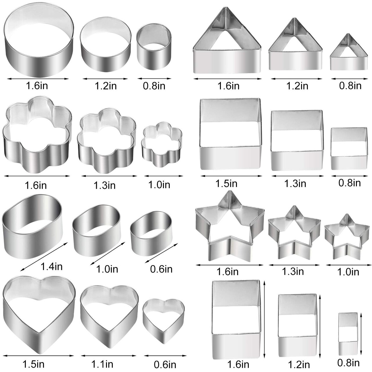 24 Pieces Metal Dough Cutters Flower Star Heart Round Geometric Shapes Cutters for Kids Use for Cookies,Biscuit,Pastry Dough,Pie Crust,Fruits Fondant Homemade Baking